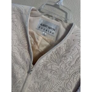 VINTAGE Albert Nipon Evening Jacket Zip Up Beige Embellished Floral Party Career